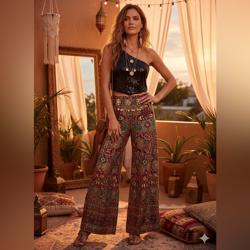 H&M Black Sequin One-Shoulder Crop Top Small S Boho Glam Party Shine Night Out